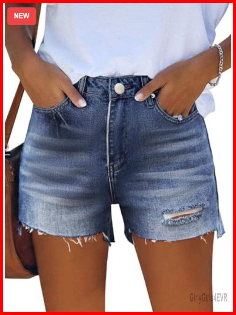 Women's Mid Rise Stretchy Ripped Denim Shorts with Pockets Casual Summer Jean